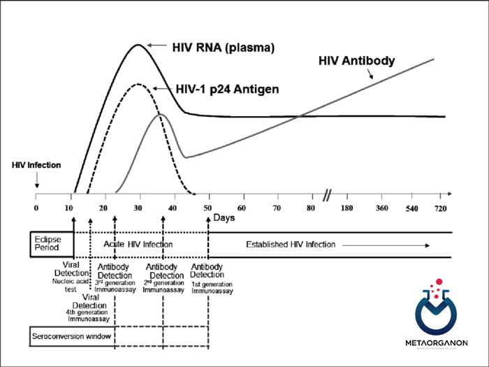 توالی ظهور نشانگرهای آزمایشگاهی برای عفونت HIV-1